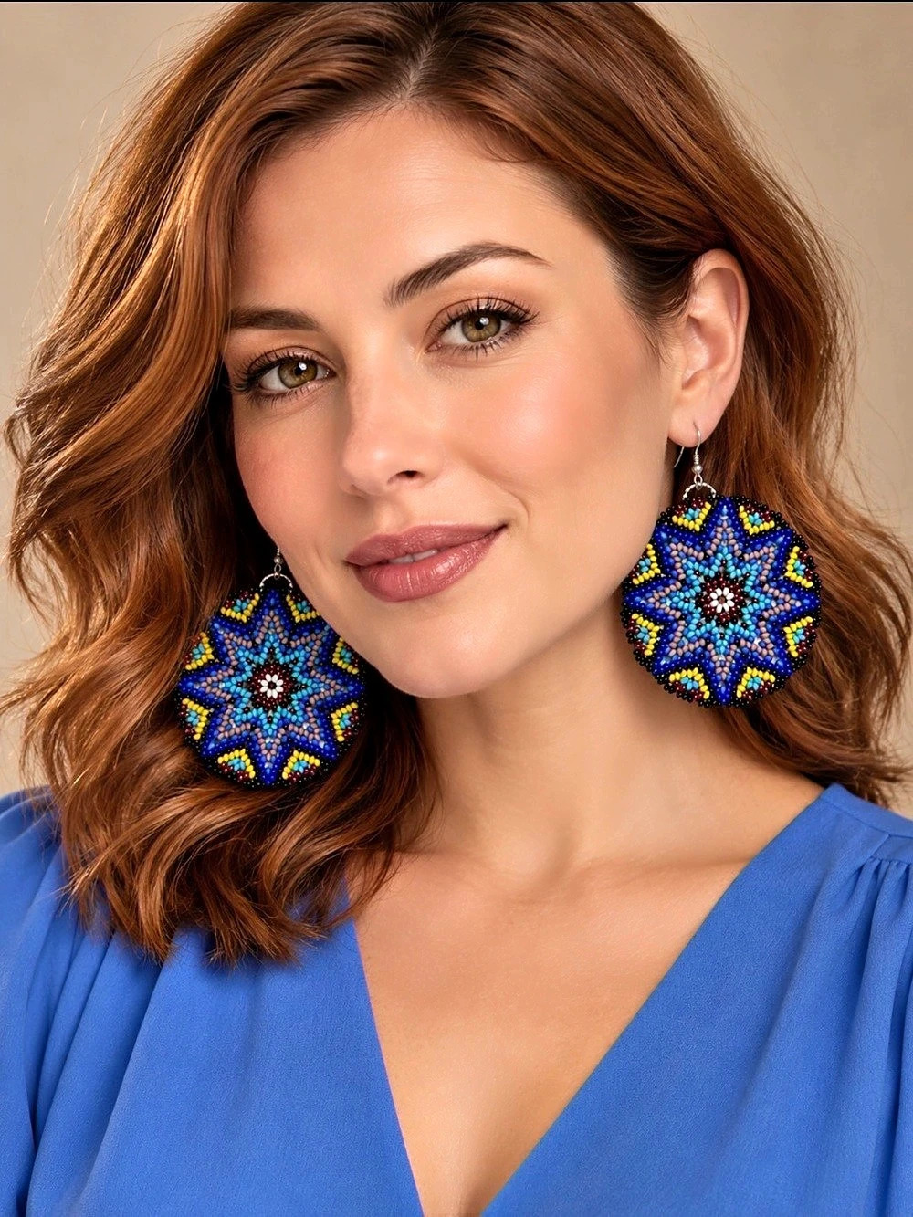 Handmade Multicolor Beaded Mandala Drop Earr